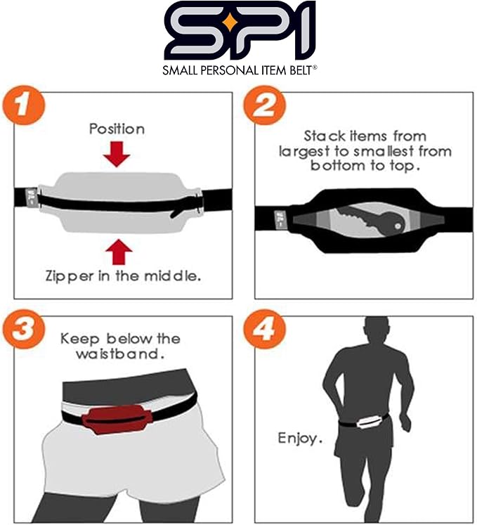 SPIbelt Running Belt for Women Men, Phone Holder for Running, Running Fanny Pack, Holder for Phone, Running Waist Pack, Adjustable Waist, [Fits All Phones]. Black with Blue Zipper