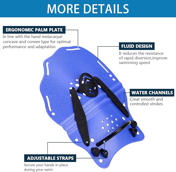 Hikeen Swim Paddle Hand for Adult and Junior, Swim Training Hand Paddles with Adjustable Straps, Swimming Hand Paddles for Training