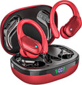 Wireless Earbuds, Sports Bluetooth Headphones, 80Hrs Playtime Ear Buds with LED Power Display, Noise Canceling Headset, IPX7 Waterproof Earphones for Workout/Running (Red)