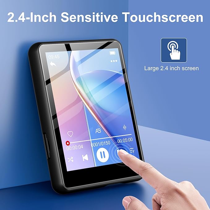 128GB MP3 Player with Bluetooth 5.3 Black, SWOFY M4 Music Player with 2.4" Touch Screen, HD Speaker FM Radio, Recording Support up 128GB