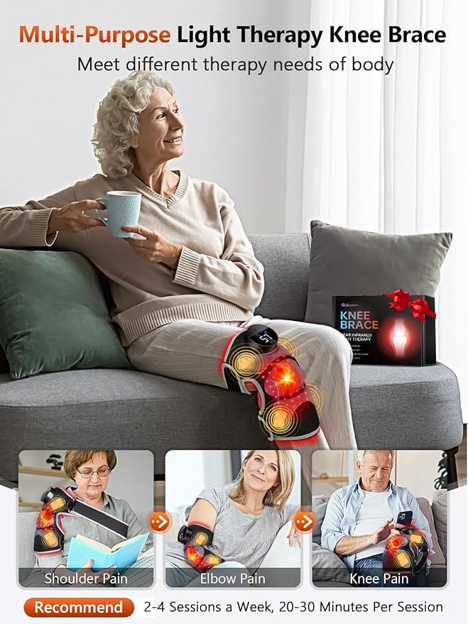 Upgraded 2.0 Red Light Therapy Knee Brace - Knee Massager with 4 Vibration Areas,Wireless Controller,FSA HSA Eligible Near Infrared Red Light Therapy Heated Device for Knee Elbow Shoulder Pain