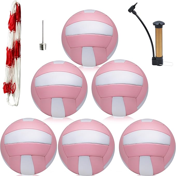 Magicorange Volleyball, 6 Pack Official Size 5 Volleyballs- PU Leather Indoor Outdoor Soft Touch Recreational Volleyballs for Beach Play, Game,Gym,Training -Includes Ball Pump