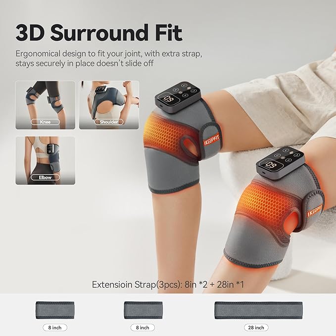 Cordless Knee Massager with Heat Vibration for Pain Relief, MAXwarm 4.0[2025 Upgraded] - Electric Heated Knee Brace with 5 Heat Levels and 3 Massage Mode, Gifts for Men Women (Grey, Pair)