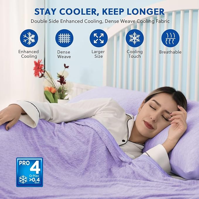 HOMFINE Cooling Blankets for Hot Sleepers - Summer Blanket Thin Lightweight Breathable Soft Double Side Enhanced Cooling for Bed Couch Sofa, Keep Cool for Night Sweats (Purple, 50 x 70 inches)