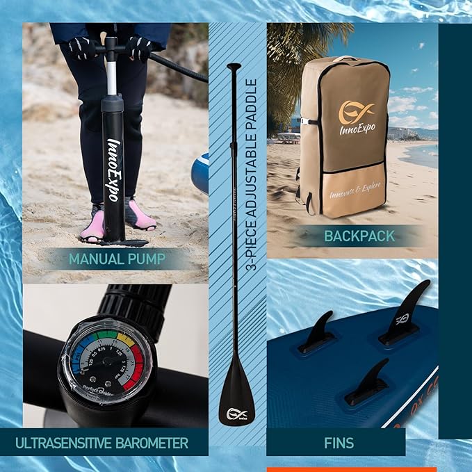 InnoExpo 11' Inflatable Stand Up Paddle Boards with Premium Accessories, Wide Stable SUP Paddle Board Design, Non-Slip Comfort Deck for Youth & Adults