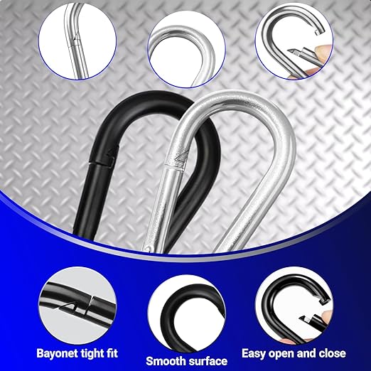 150 Pcs 2.36" M6 Spring Snap Hook Carabiners - Heavy Duty Galvanized Steel Keychain Clips for Hammock, Swing, Camping, Hiking & Outdoor Gear (Black)