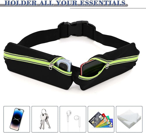 2 Pcs Running Belt for Men and Women, Slim Running Belt, Reflective Waterproof Double Pocket Design, Suitable for Running, Cycling, Mountaineering and Other Sports (Blue, Green)