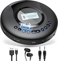 ARAFUNA Portable CD Player Bluetooth with FM Radio, 2000mAh Rechargeable CD Player for Car with LCD Screen, Anti Shock Protection Compact Player with Headphone, AUX Cable