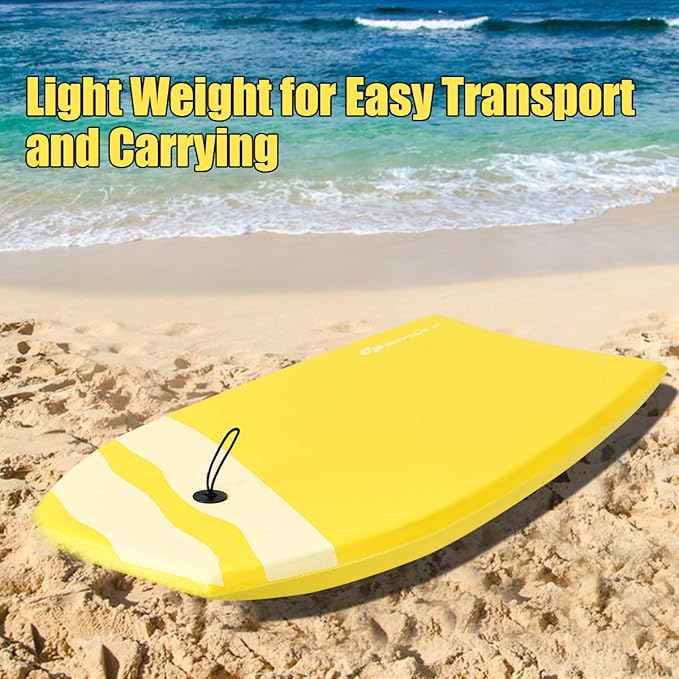 Goplus 41''/37''/33'' Lightweight Body Board for Beach, Surf Board with EPS Core, XPE Deck, HDPE Slick Bottom, Wrist Leash, Bodyboard for Kids Adults Surfing