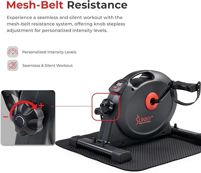 Sunny Health & Fitness Smart Under-Desk Bike Exerciser, Low-Impact Cardio Cycling Equipment for Home/Office, Mini Paddler for Arm/Leg Mobility Training, Free SunnyFit App Connect, Optional Motorized