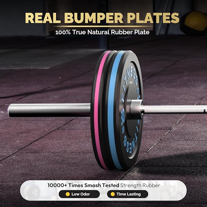 2 Inch Bumper Plates，10-500lbs，Barbell Rubber Olympic Weight Plates Set for Home Gym, Strength Training & Weight Lifting, Multiple Options Colors