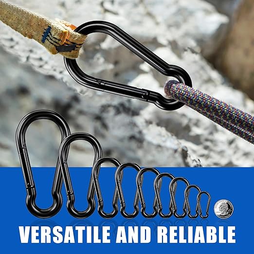 KINLINK 15 Pack Black Carabiner Clip, 1.97 inch Heavy Duty Spring Snap Hook, Small Caribeener Clips for Outdoor Camping, Swing Set, Hammock, Hiking Travel, Fishing, Quick Link Keychain