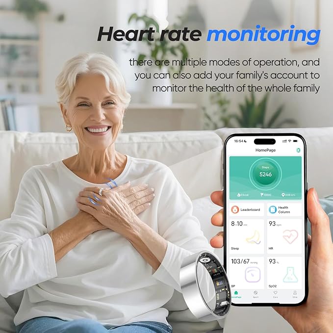Smart Ring with Sleep Monitoring, No APP Subscription, 10-Day Battery Life, Stress/Heart Rate/Women's Health Tracker, Android & iOS Compatible (Silver, 11)