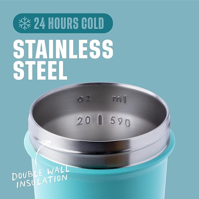 BlenderBottle Sport Sleek Insulated Stainless Steel Shaker Bottle with Wire Whisk, 25-Ounce, Seafoam – Protein Shakes & Hydration for Athletes & Fitness Enthusiasts, Easy Mixing, Slim Easy to Hold, Keeps Drinks Cold, Lockable Lid