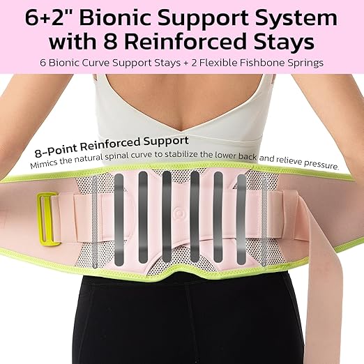 Back Brace for Lower Back Pain Relief, 8X Powerful Support System,Lumbar Support Belt for Men & Women Ergonomic 3D knitted Design with Adjustable Strap for Fitness Running Home Pilates Pink S