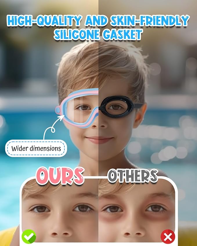 Rantizon Swim Goggles 2 Pack, Wide View Anti Fog&UV Swimming Goggles for Audlt, No Leaking Swim Glasses for Men Women Kids