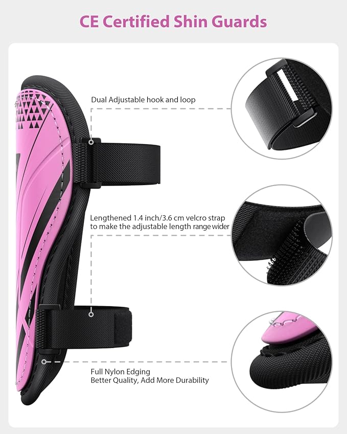 Shin Guards Soccer Kids Youth, CE Certified Airsfish Shin Guard Protection Gear for 2-18 Years Old Boys Girls Teenagers High Impact Resistant Breathable Comfortable 1 Pair 4 Sizes
