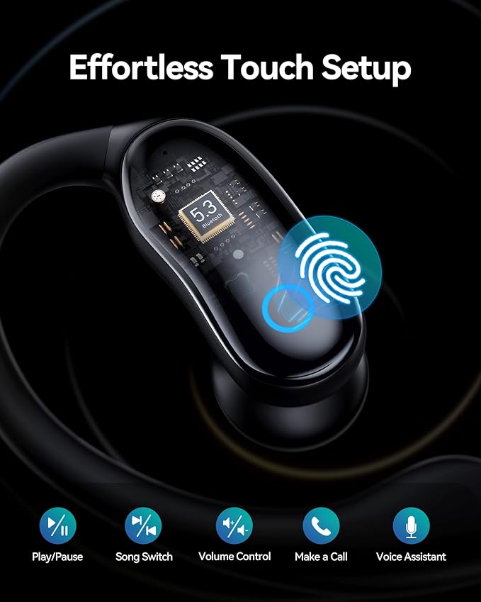 GNMN Active Noise Cancelling Ear Buds Wireless Earbuds 96hrs Playback Bluetooth Headphones IPX7 Waterproof Stereo Bass Over-Ear Earphones with Earhooks Microphone LED Battery Display for Sports/Gym