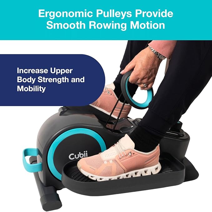 Cubii Total Body - Under Desk Seated Elliptical Pedal Exerciser with Built in Upper Body Resistance Bands, 12 Levels of Resistance, LCD Display, Whisper Quiet with Bluetooth - Adult to Seniors