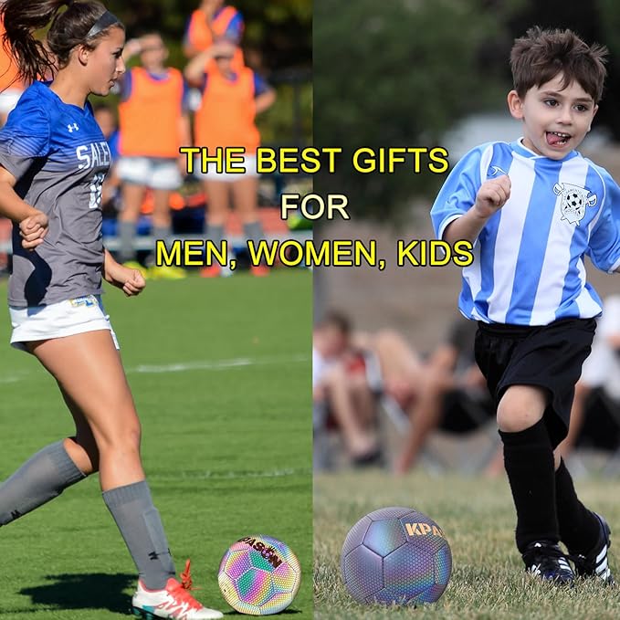 Soccer Ball, Holographic Reflective Glowing Soccer Ball for Men Women Training
