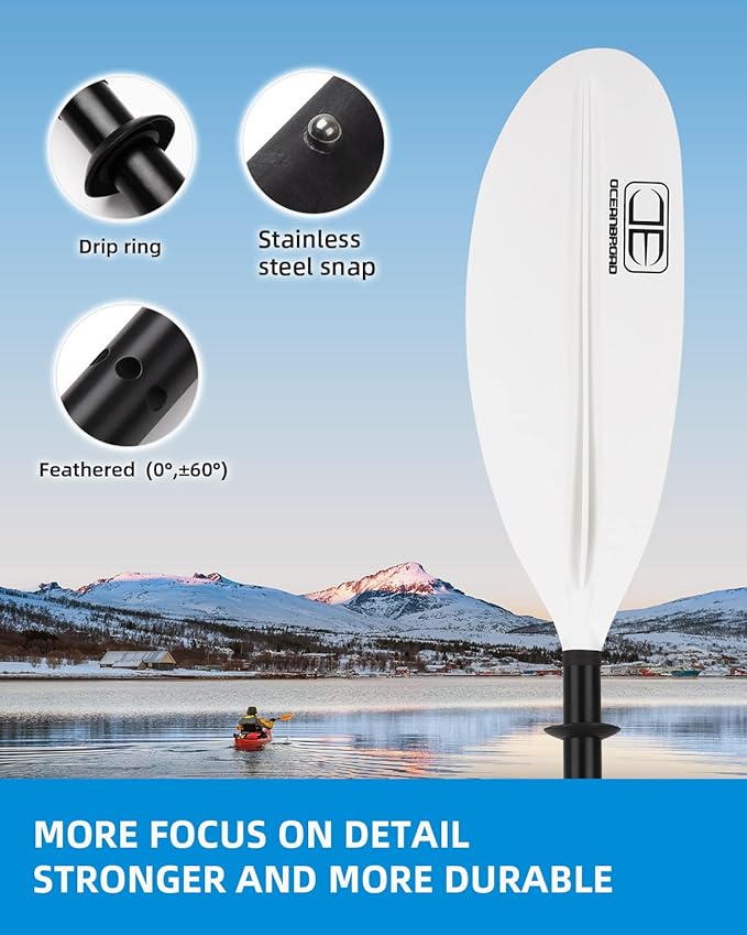 OCEANBROAD Kayak Paddle 86in/218cm, 90.5in/230cm, 95in/241cm Alloy Shaft Kayaking Boating Canoeing Oar with Paddle Leash