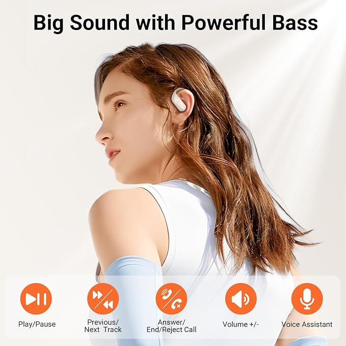 occiam Wireless Earbuds Bluetooth Headphones Ear Buds 96Hrs Playback Sport Over-Ear Waterproof Wireless Headphones Earphones with Earhooks ENC Mics Clear Call for Sport Running Workout (Ivory)