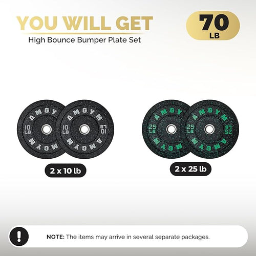 2 Inch Bumper Plates，10-500lbs，Barbell Rubber Olympic Weight Plates Set for Home Gym, Strength Training & Weight Lifting, Multiple Options Colors
