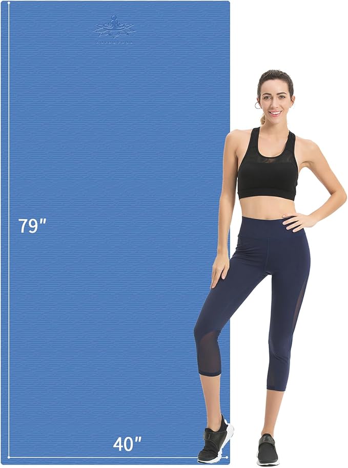 Hatha Yoga Extra Long TPE Yoga Mat 79" x 40” x 1/2" Thick Non-slip Exercise Mat for Home Gym Use, Yoga, Pilates, Fitness & Workouts