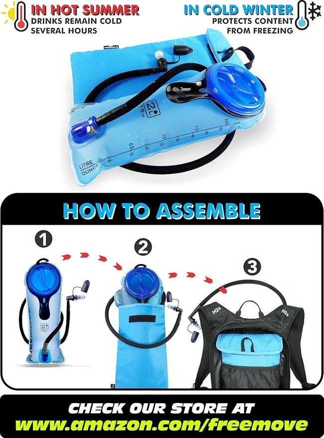 Hydration Pack with 2L or 3L Water Bladder & Cooler Bag > Keeps Drink Cool & Protects Bladders > Camelback Reservoir for Hydration Backpack, Tasteless & BPA Free, Quick Release Tube & Shutoff Valve