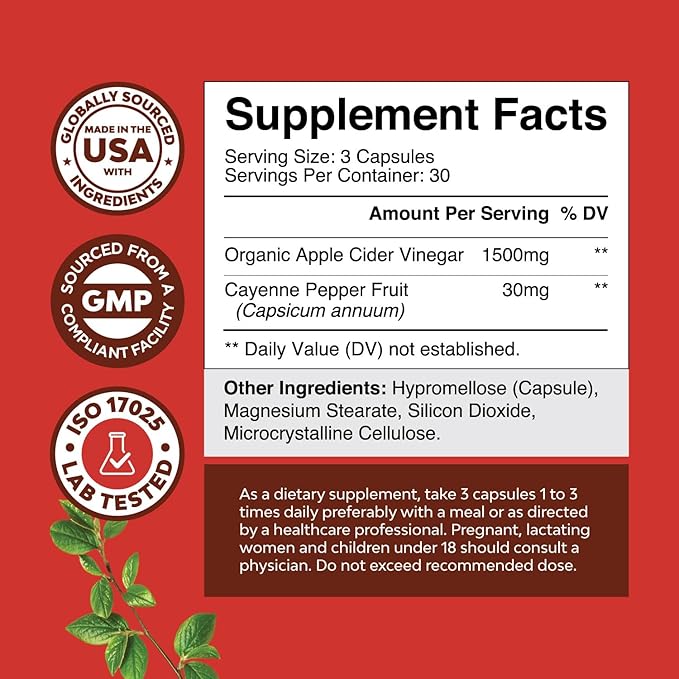 Cleansing Apple Cider Vinegar Capsules - ACV Cleanse and Detox Pills for Gut and Digestive Health with Slimming Cayenne - Extra Strength ACV Capsules for Gut Cleanse and Full Body Detox (30 Servings)
