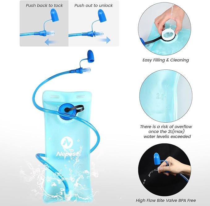 Nepest Hydration Pack Backpack for Women & Men, Lightweight Water Backpack with 2L Water Bladder for Hiking Cycling Running Biking