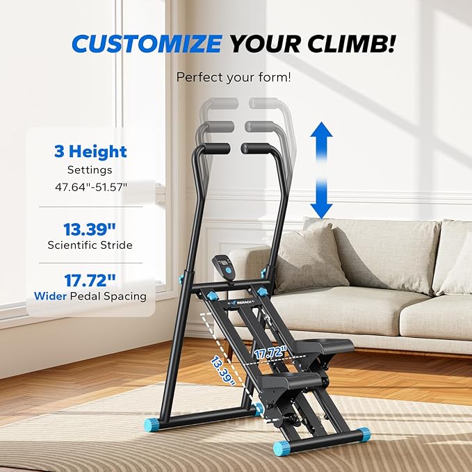 MERACH Stair Stepper for Home Gym Exercise, New Version Stairmaster for Full-Body Workout, Compact Folding Stair Climber with Extended Step Range, Adjustable Handlebar/Pedal