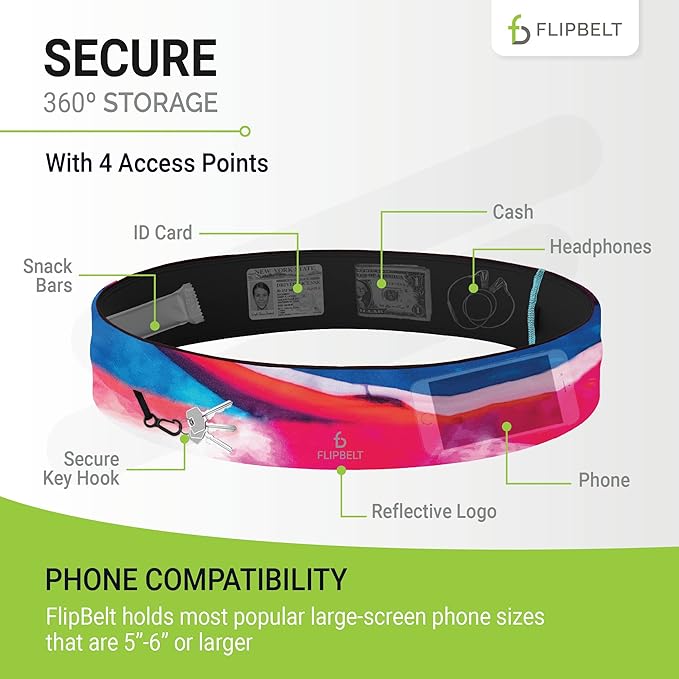FlipBelt Classic Running Belt, Running Fanny Pack for Women and Men, USA Company