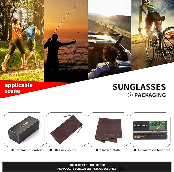 FAGUMA Polarized Sports Sunglasses For Men Cycling Driving Fishing UV400 Protection