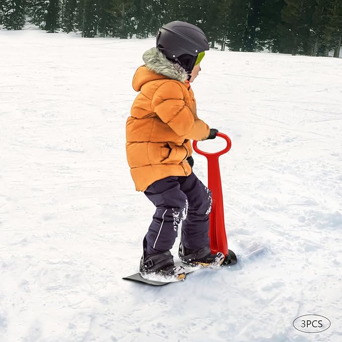 3 Pack Ski Scooter, Snow Sled, Fold-up Snow Scooter for Skiing (Black, Red)