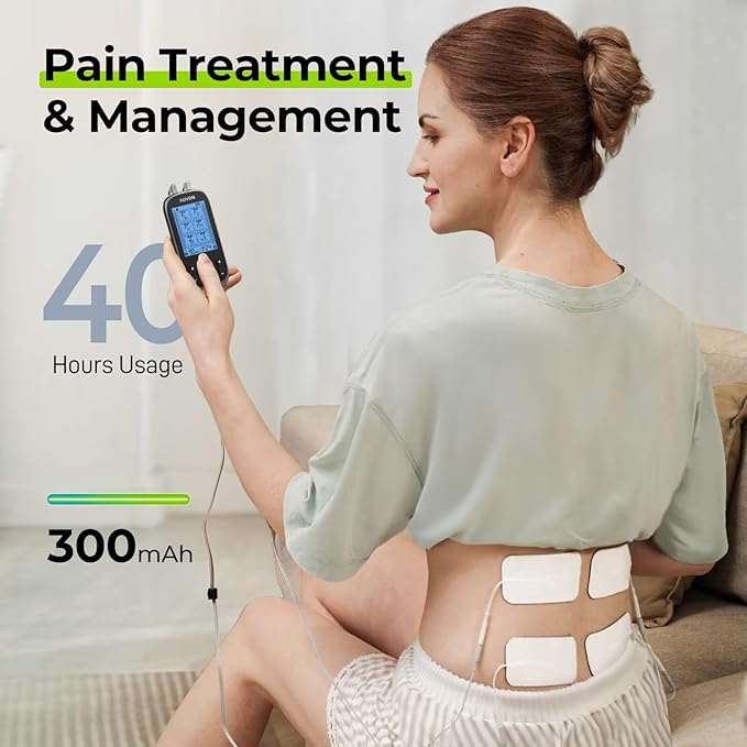 AUVON 3-in-1 TENS Unit Muscle Stimulator, EMS Massage Machine with 40 Intensities for Gradual Shoulder, Sciatica, Back Pain Relief, 24 Modes Rechargeable Electronic Pulse Massager with 12 TENS Pads