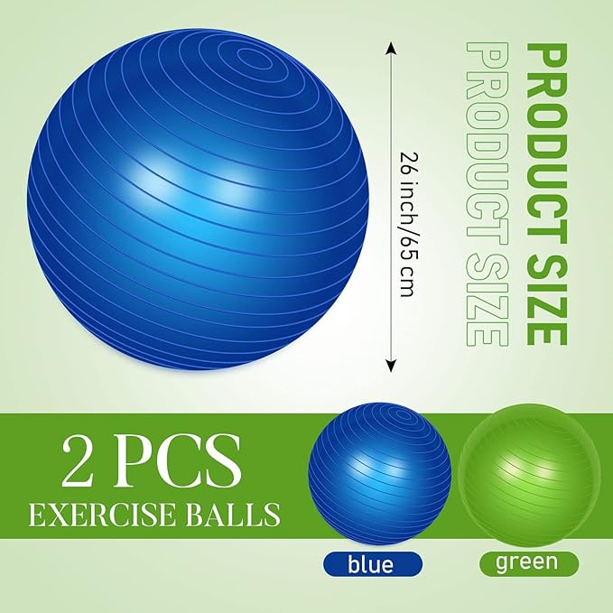 Leyndo 2 Pcs Yoga Ball Exercise Ball Large 26 Inch Exercise Anti Burst Birthing Fitness Ball with Pump, 26 Inches/ 65 cm for Improved Posture, Balance, Yoga, Pilates, Training
