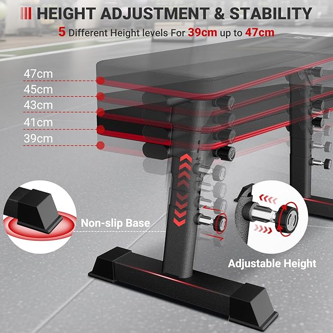 Flat Weight Bench - Heavy Duty Foldable Workout Bench for Home Gym, 1300lb Capacity Adjustable Strength Training Bench Press for Ab and Full Body Exercises, Sturdy and Easy to Fold