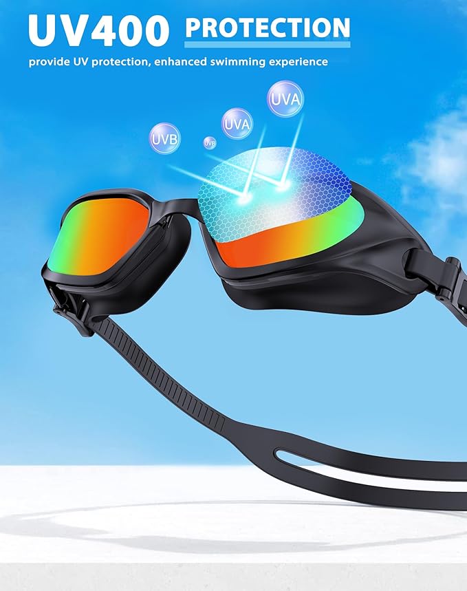 Swim Goggles, Unisex Adult Swimming Goggles Anti Fog Anti UV No Leakage Wide View for Men Women Youth