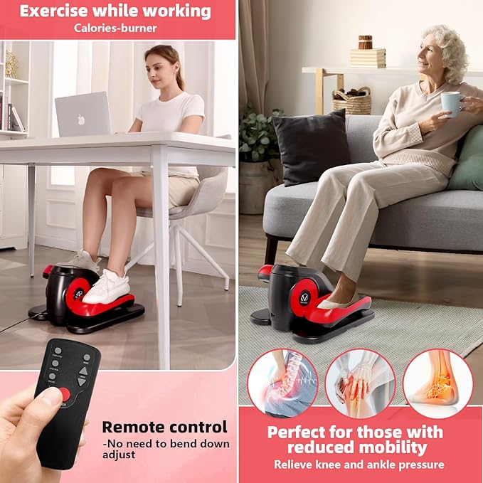 ANCHEER Under Desk Elliptical, Ellipse Leg Exerciser for Seniors Fully Assembled , Electric Seated Pedal Exerciser with Remote Control & 12 Adjustable Speed/Resistance
