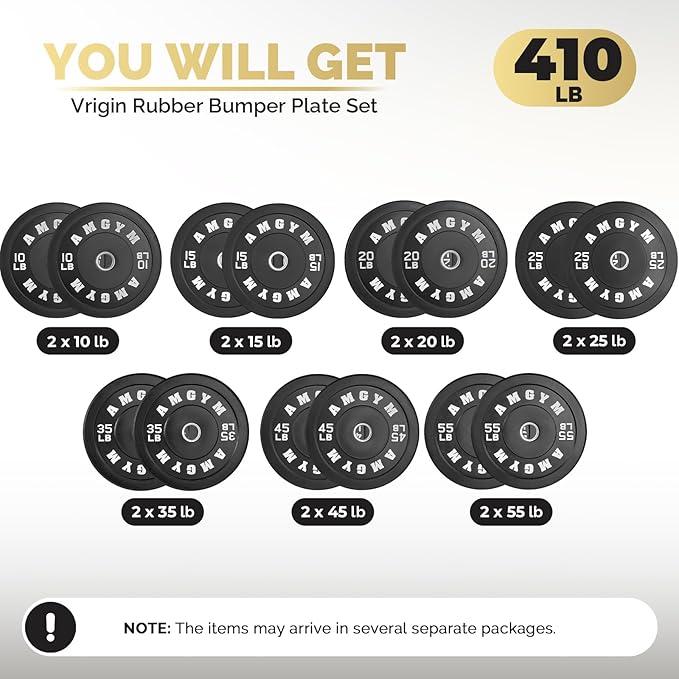 2 Inch Bumper Plates，10-500lbs，Barbell Rubber Olympic Weight Plates Set for Home Gym, Strength Training & Weight Lifting, Multiple Options Colors