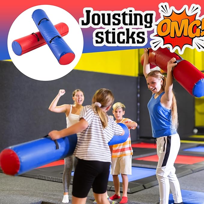 ShinyRelief 2 Pcs Jousting Sticks for Adults Sponge Filled Pugil Stick 72" l x 9" Dia PU Covered Set for Sparring Games, Blue and Red