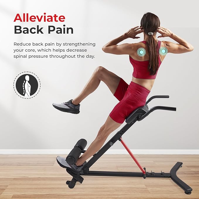 Sunny Health & Fitness Foldable Hyperextension Roman Chair w/Back Extension, Home Gym Sit Up Bench for Glute & Ab Workouts, Optional Adjustment Incline & Multi-Function Heavy-Duty Exercise Equipment