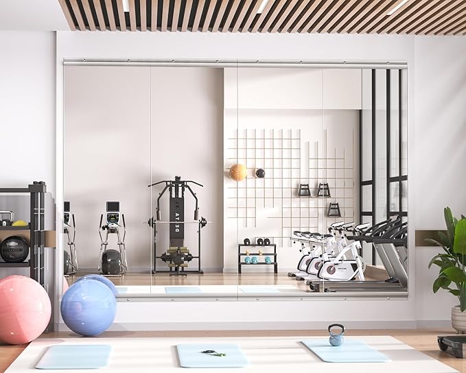 Hasipu Home Gym Mirror 55" L x 21" W - 2PCS Large Full Body Mirror for Yoga, Wall-Mounted Mirrors for Fitness, Garage, Dance Studio, 0.16in Tempered Glass Frameless