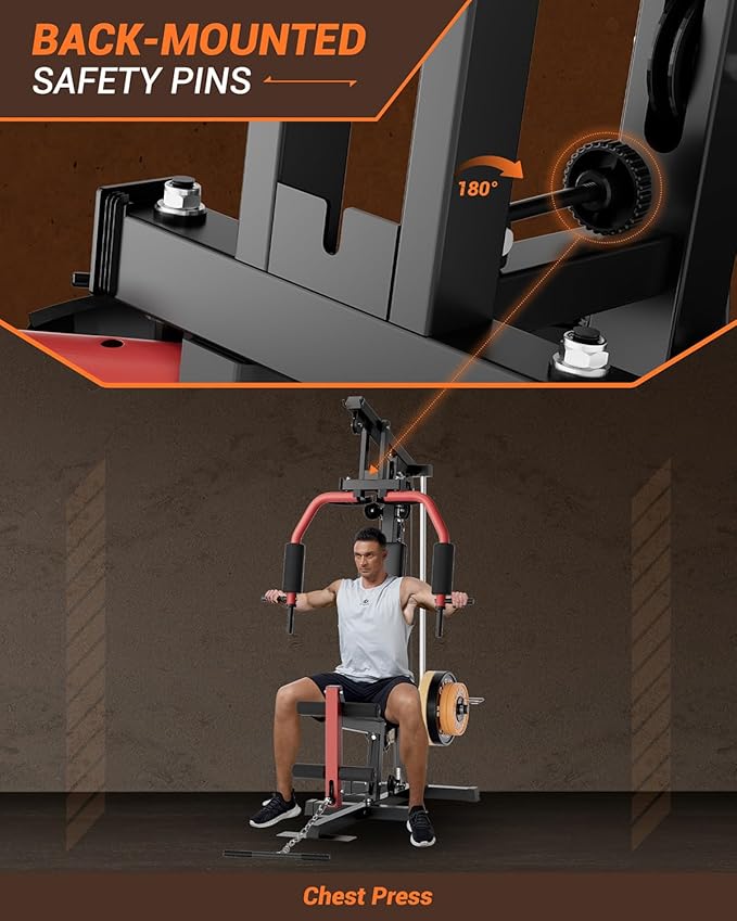 Multifunctional Home Gym Equipment with Lat Pulldown, Exercise Workout Station with Leg Press,Max 300LBS Capacity Home Gym Mahcine for Full Body Strength Training,Fit 1" & 2" Weight Plates(No Include)