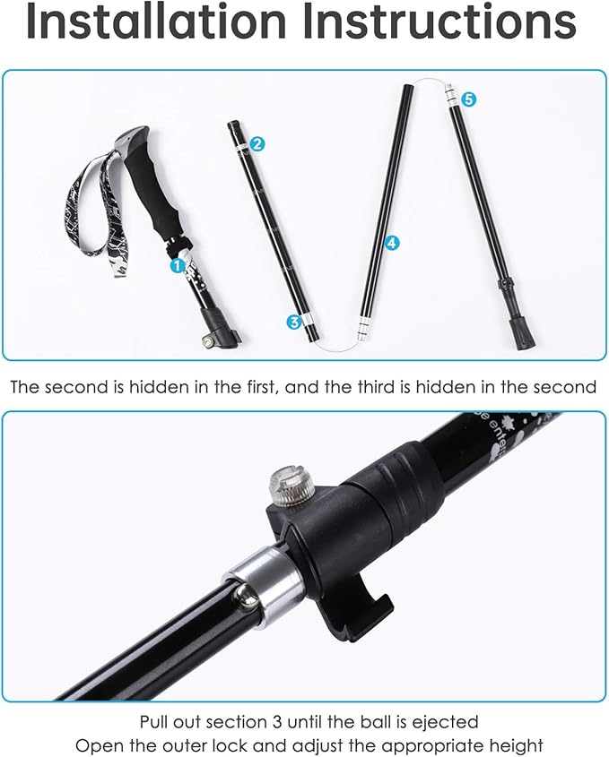 Trekking Poles - Aluminum 7075 Adjustable Walking Sticks with Quick Locks, Expandable to 53", Ultralight for Hiking, Camping, Mountains (Set of 2)