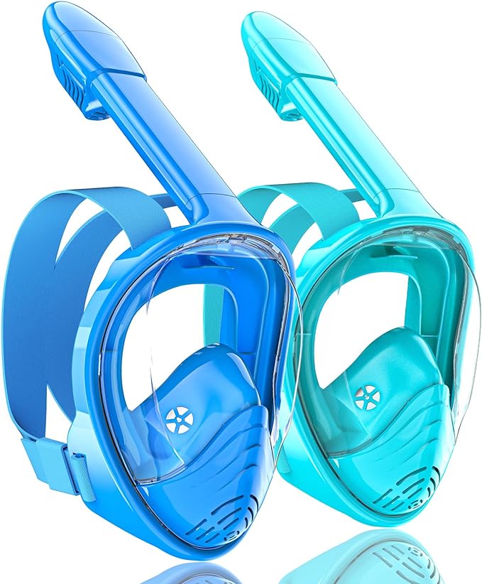 QingSong Kids Snorkel Mask Full Face, Snorkeling Set with Camera Mount, Foldable 180 Degree Panoramic View Snorkeling Gear Anti-Fog Anti-Leak