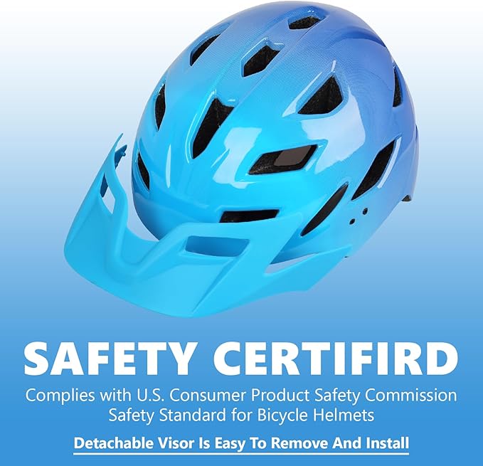 Kids Bike Helmet,Bavilk Kids Boys Girls Bike Helmets with LED Light Detachable Visor Children Youth Teen Multi-Sport for Skating Cycling Scooter Skateboard Adjustable & Lightweight 19.7"-22.4"