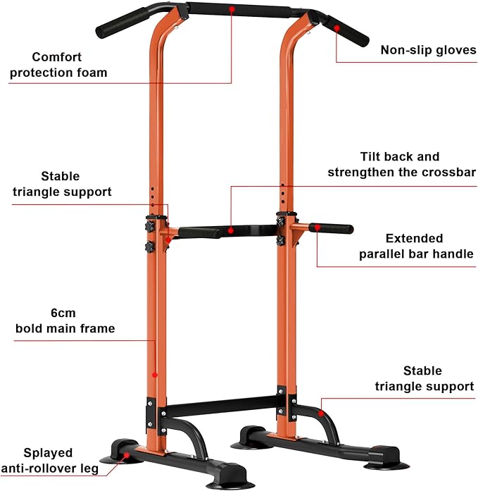 SogesHome Power Tower Pull Up Bar and Dip Station Adjustable Height Dip Stand Multi-Functional Strength Training Fitness Workout Station
