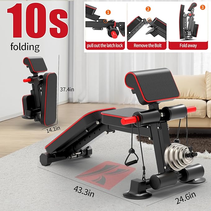 Adjustable Weight Bench,Utility Workout Bench Foldable Incline Decline Benches for Home Gym Full Body Workout,Load 600LBS